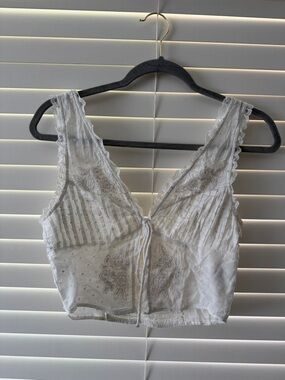 Zara White Lace-Trim Smocked Crop Top